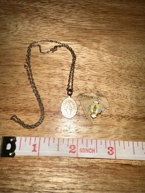 Vintage Mother Mary Pendant + lapel pin